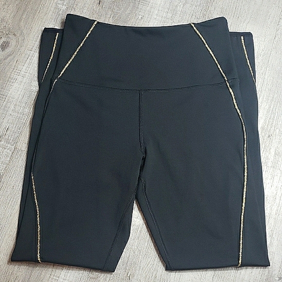 ZYIA High Rise Leggings Black Gold Gilded Detailing Workout Gym Size 0 Womens - Picture 2 of 13